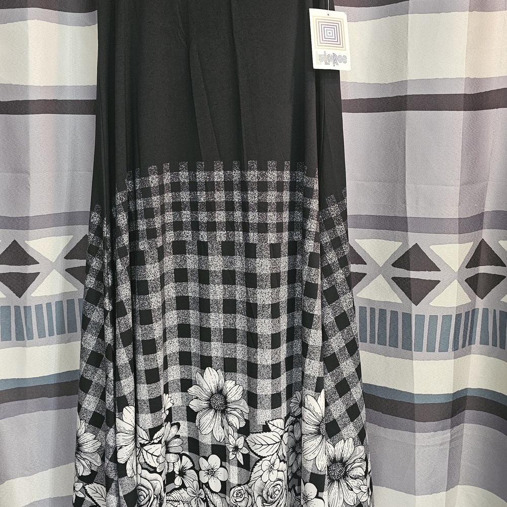 Maxi Skirt Lularoe Sleek Black & White Floral Gingham Patterned Skirt